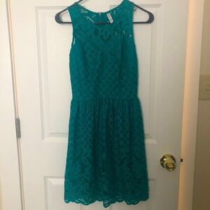 Bright teal lace dress